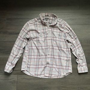 Eddie Bauer Men's Gray Plaid Relaxed Fit Flannel Shirt Button Down Size …